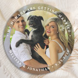 My Humans Are Getting Married Custom Dog Photo  Round Paper Coaster<br><div class="desc">Celebrate your engagement and give unique dog wedding save the dates with these custom photo, and personalized 'My Humans Are Getting Married" wedding save the date coaster. This custom photo wedding coaster is perfect for engagement party favours, and an alternative to dog save the date cards. Customize with your favourite...</div>