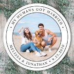 My Humans Got Married Custom Photo Pet Wedding Classic Round Sticker<br><div class="desc">Add the finishing touch to your dog wedding announcements with these custom photo, and personalized 'My Humans Got Married stickers. Customize with your favourite photo, names and date. COPYRIGHT © 2020 Judy Burrows, Black Dog Art - All Rights Reserved. My Humans Got Married Custom Photo Pet Wedding Classic Round Sticker...</div>