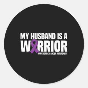 My Husband is a Warrior Pancreatic Cancer Awarenes Classic Round Sticker