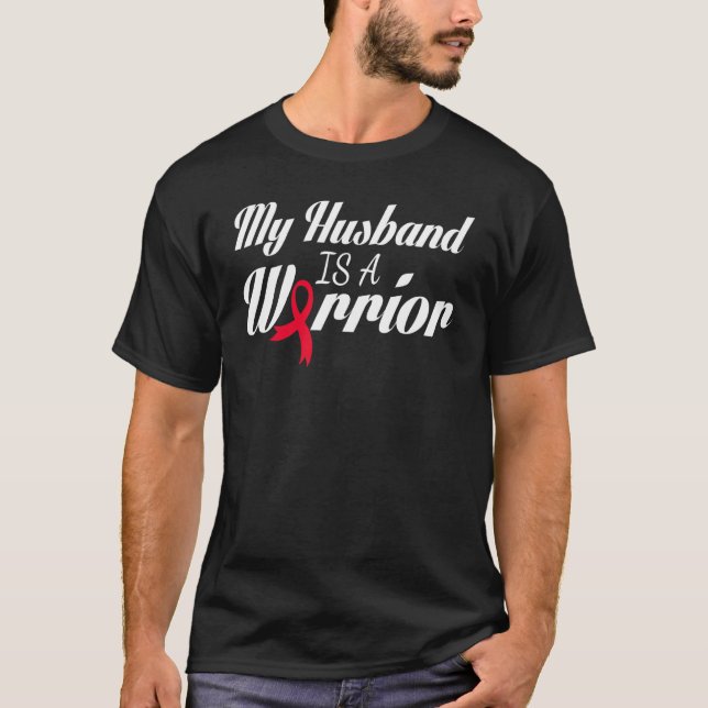 My Husband Is A Warrior Red Ribbon Stroke Awarenes T-Shirt (Front)
