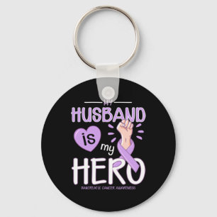 My Husband is my hero Pancreatic Cancer Awareness  Keychain