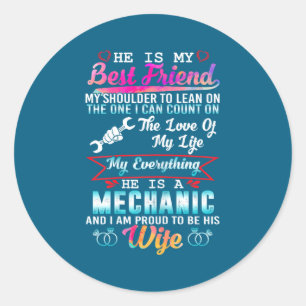 My husband mechanic i am proud his wife classic round sticker