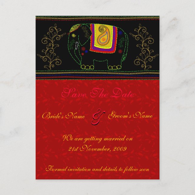 My Indian Elephant - Indian Red Announcement Postcard (Front)