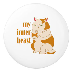 My inner beast lazy fat cat motivational quote ceramic knob