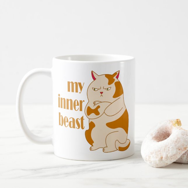 My inner beast lazy fat cat motivational quote coffee mug (With Donut)