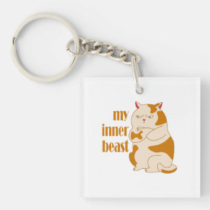 My inner beast lazy fat cat motivational quote keychain