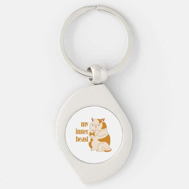 My inner beast lazy fat cat motivational quote keychain (Front)