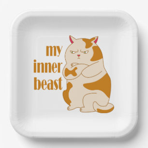 My inner beast lazy fat cat motivational quote paper plate