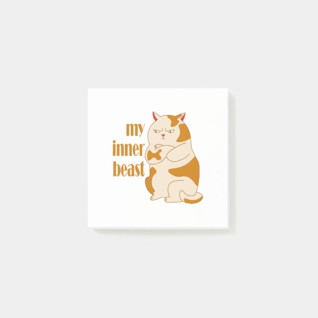 My inner beast lazy fat cat motivational quote post-it notes (Front)