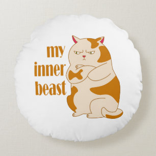 My inner beast lazy fat cat motivational quote round pillow