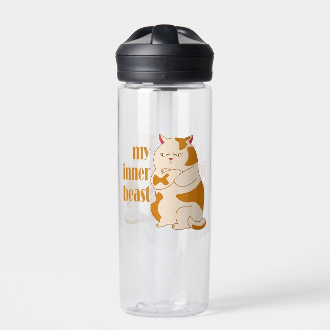 My inner beast lazy fat cat motivational quote water bottle (Front)