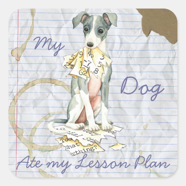 My Italian Greyhound Ate My Lesson Plan Square Sticker (Front)