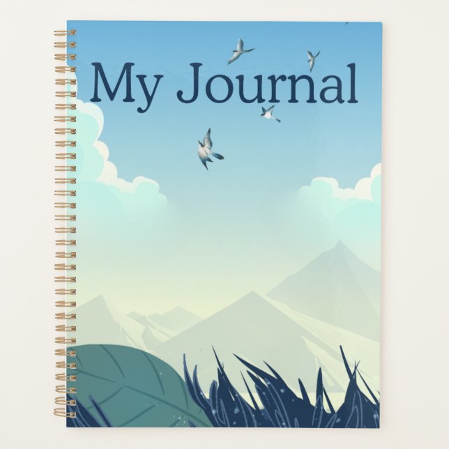 "My Journal" | Serene Mountain Landscape & Blue  Planner (Front)