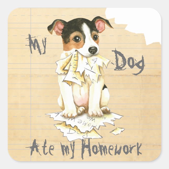 My JRT Ate My Homework Square Sticker (Front)