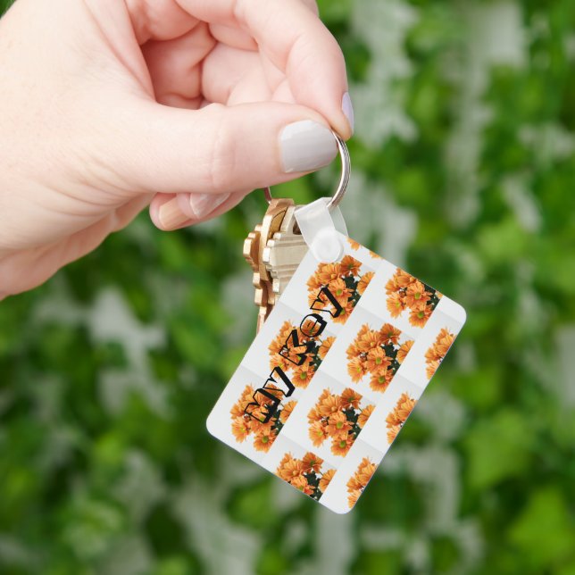 My Key Text name with Orange Colour Flower  Keychain (Hand)