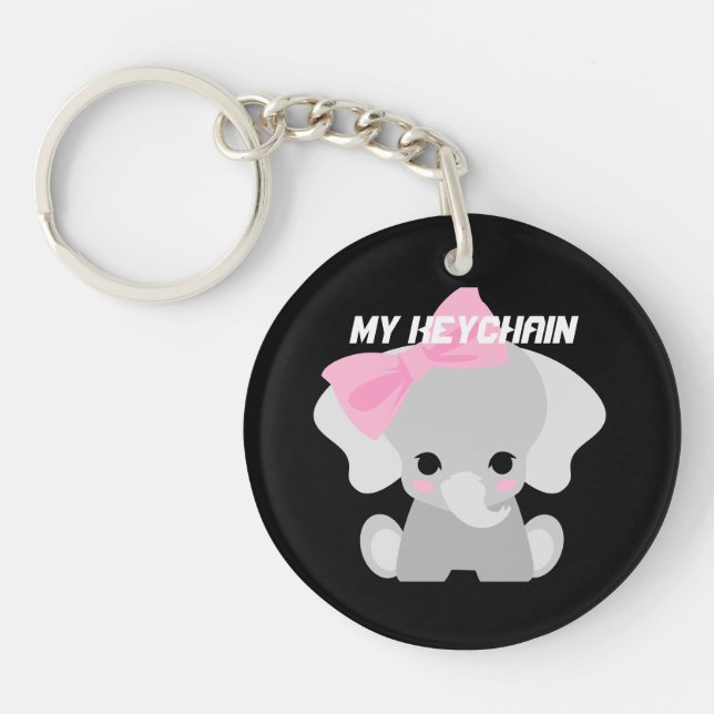 My Keychain Custom text cute baby elephant photo (Front)