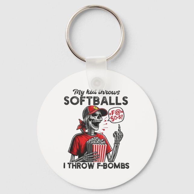 My Kid Throws Soft - I Throw F-bombs - Funny Softl Keychain (Front)
