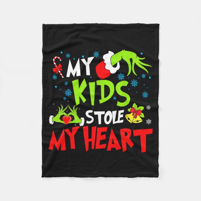 My Kids Stole Funny My Heart Matching Christmas Fa Fleece Blanket (Front)