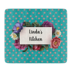 My Kitchen Blue Floral Cute Country Cutting Board