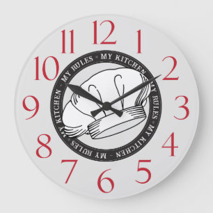 My Kitchen My Rules Quote White Chef Hat Kitchen Large Clock