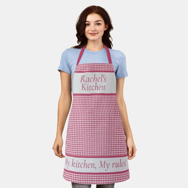 My Kitchen, My Rules Red Plaid Personalized Apron (Worn)
