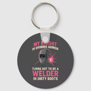 My Knight In Shining Funny Welder Wife Women Girls Keychain