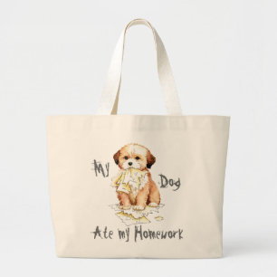My Lhasa Apso Ate My Homework Large Tote Bag