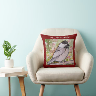 My Little Chickadee Deep Red Throw Pillow