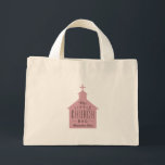 My little church bag cute pink kid's tiny tote<br><div class="desc">"My little church bag" is a perfect gift for a little one to take along to church. This tote features a pink silhouette of a church with a cross on top with the wording on top and a place to customize a name. Makes a great baptism or Christening gift.</div>