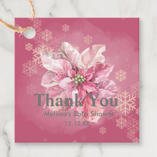 My little snowflake pink poinsettia thank you favour tags
