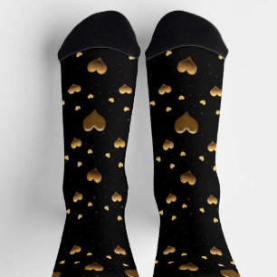 My Love Elegant Gold Hearts on Black Socks
