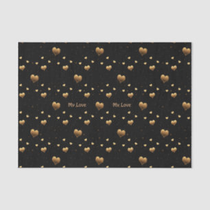 My Love Elegant Gold Hearts on Black Tissue Paper
