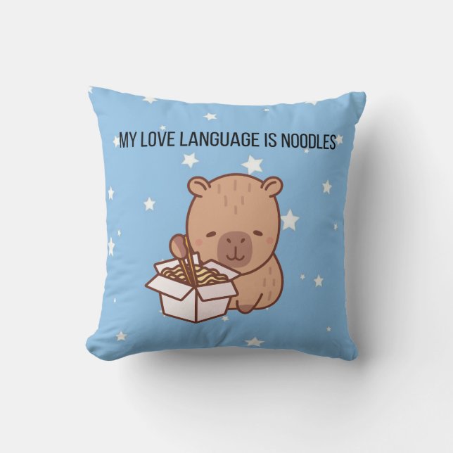 My Love Language Is Noodles | Kawaii Capybara Deco Throw Pillow (Front)