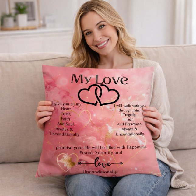 My Love Romantic Heart Quote Glittered  Throw Pillow (Creator Uploaded)