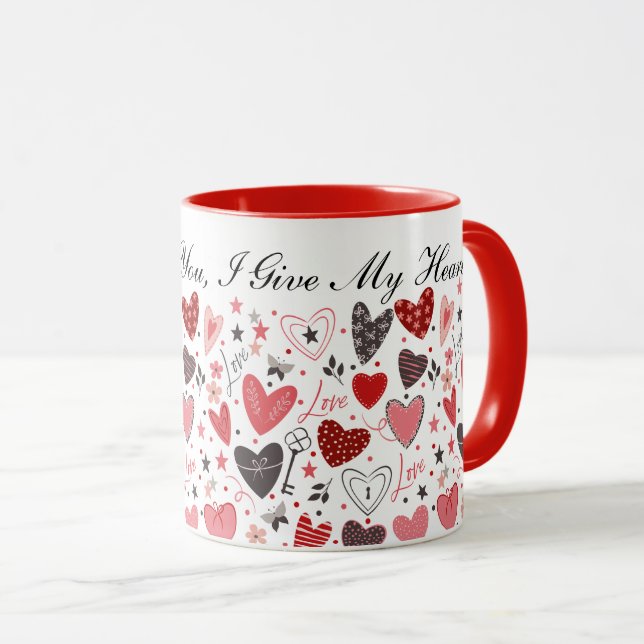 My Love To You, I Give My Heart - Heart Pattern Mug (Front Right)