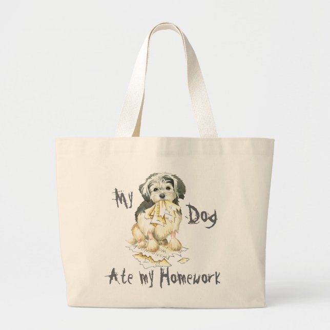 My Lowchen Ate my Homework Large Tote Bag (Front)