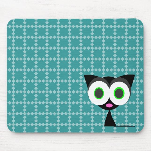 My Lucky Black Cat Blue Patterned Mousepad (Front)