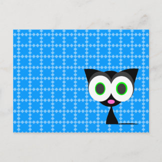 My Lucky Black Cat Blue Patterned Postcard