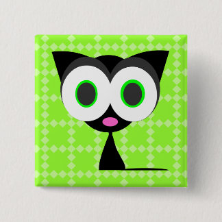 My Lucky Black Cat Green Patterned Button