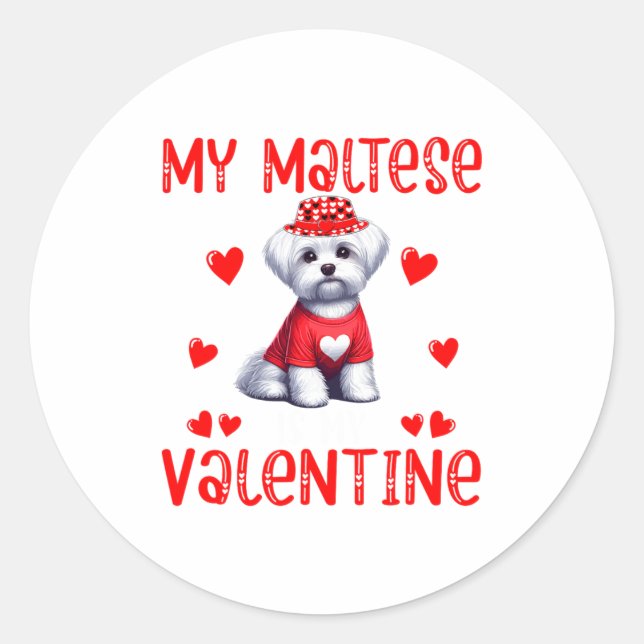My Maltese Is My Valentine Hearts Costume Single O Classic Round Sticker (Front)