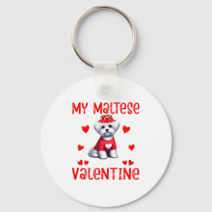 My Maltese Is My Valentine Hearts Costume Single O Keychain