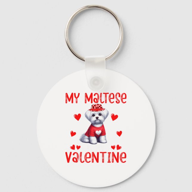 My Maltese Is My Valentine Hearts Costume Single O Keychain (Front)