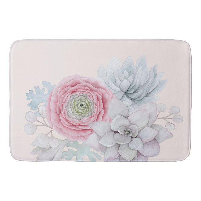 My mexican pastel pink succulent garden bath mat (Front)