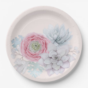 My mexican pastel pink succulent garden paper plate