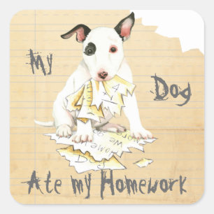 My Miniature Bull Terrier Ate My Homework Square Sticker
