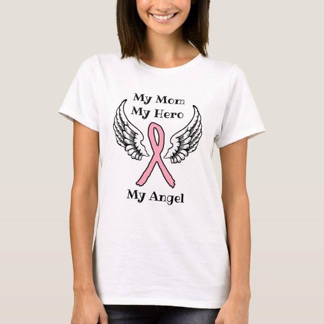 My Mom My Hero Breast Cancer Awareness Ribbon T-Shirt (Front)