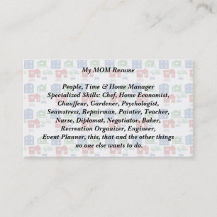 My Mom Resume Business Calling Card house car bike