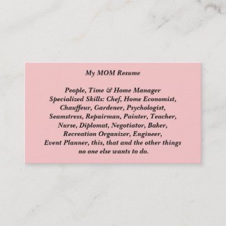My Mom Resume Calling Card Card