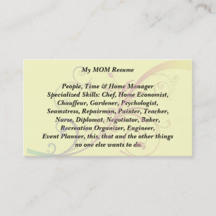 My Mom Resume Calling Card flourish