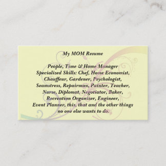 My Mom Resume Calling Card flourish